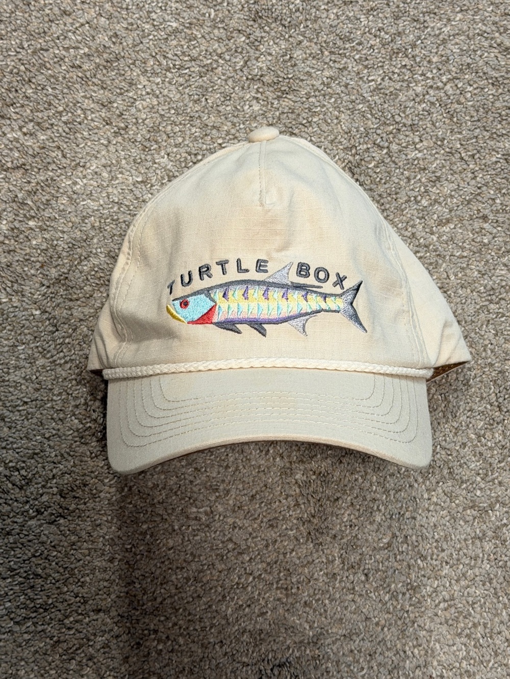 Beige Fish Embroidered Baseball Cap